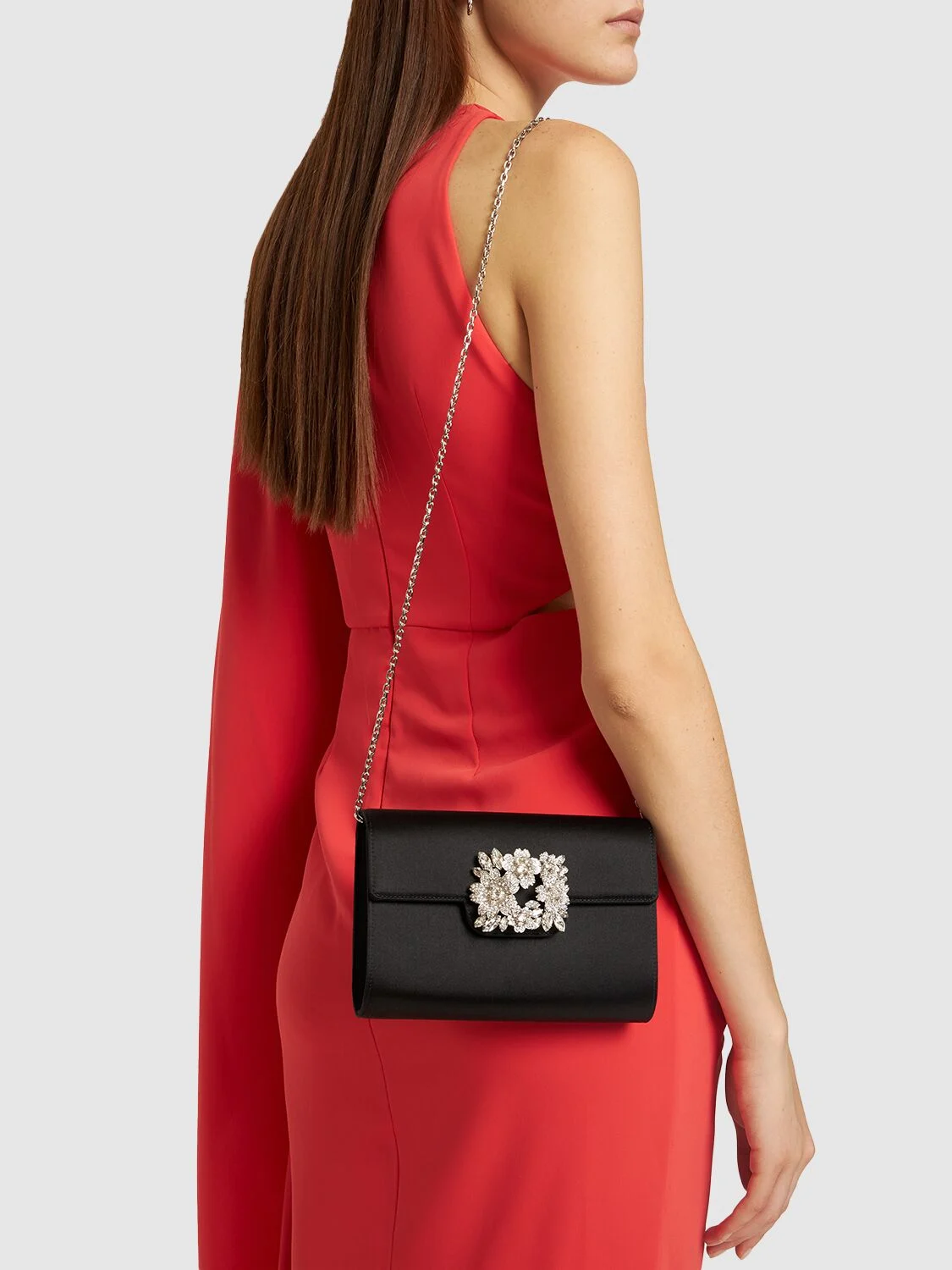 Bouquet embellished satin clutch