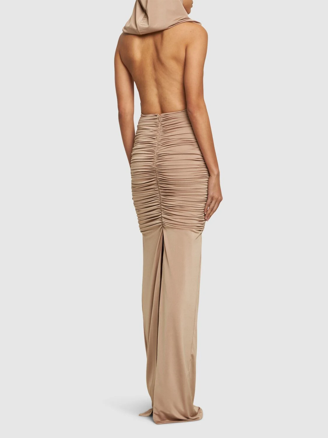 Stretch jersey ruched long dress