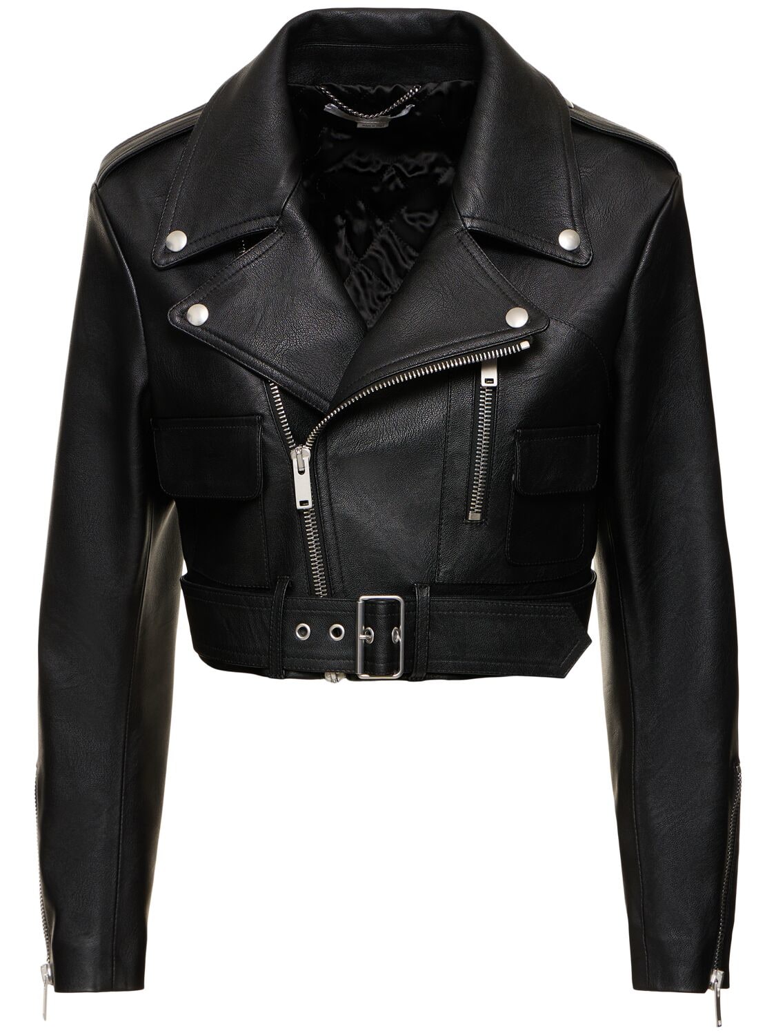 Belted cropped biker jacket