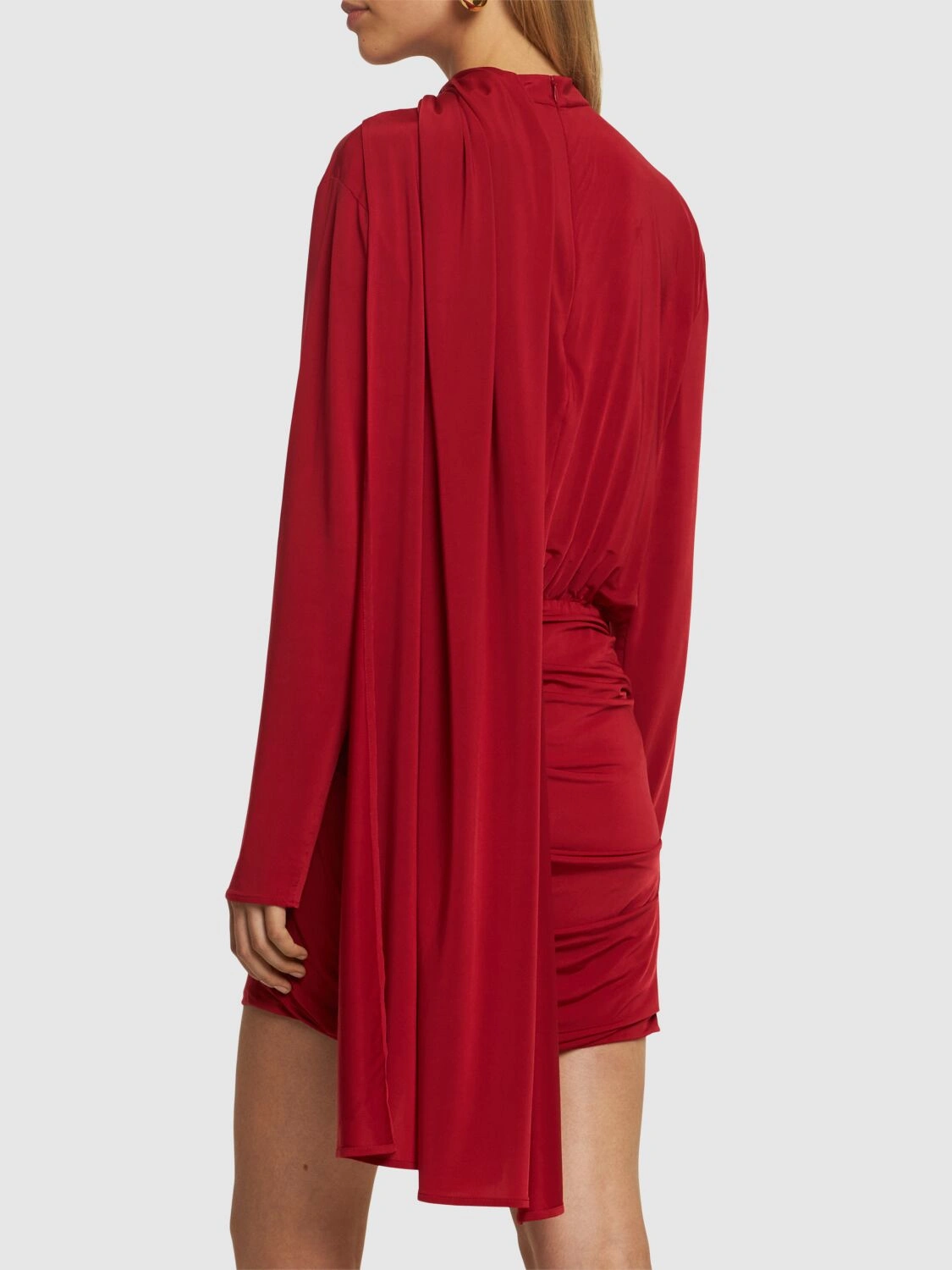 Asymmetric draped cape jersey mini dress