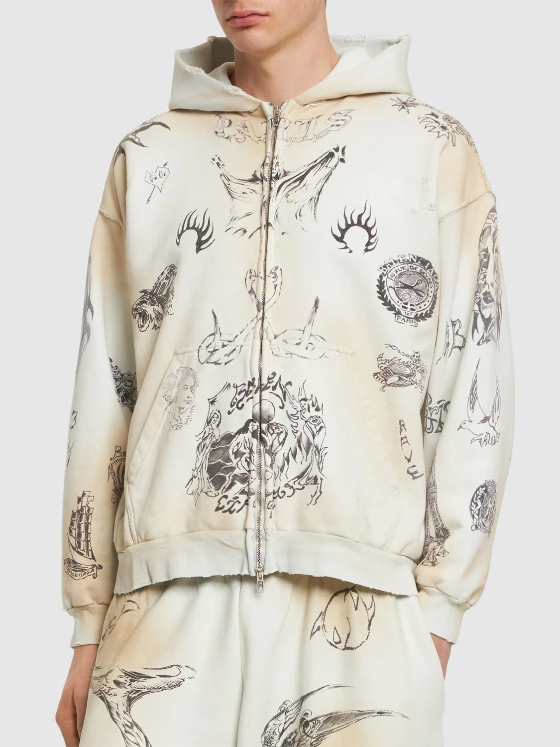 Tattoo heavy molleton zip-up hoodie