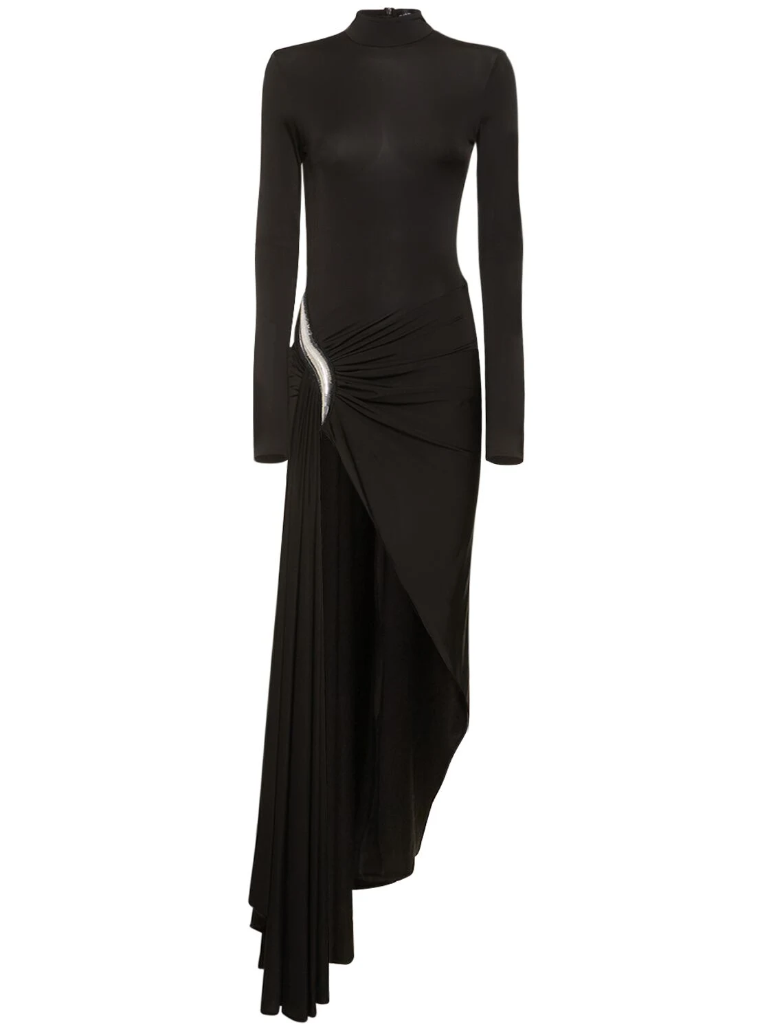 Draped shiny fluid jersey long dress