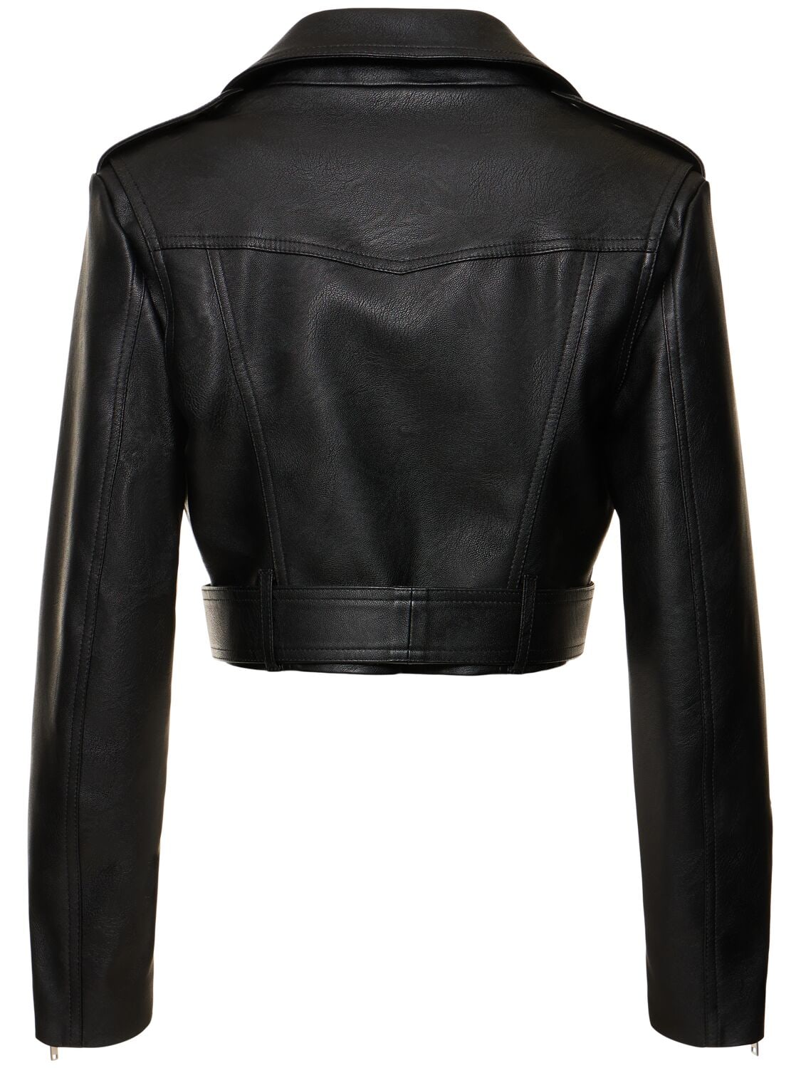 Belted cropped biker jacket