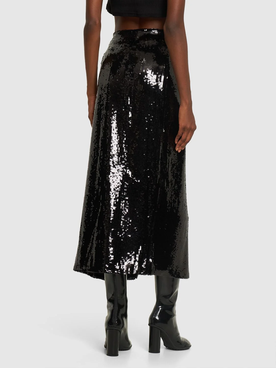 Sequined high rise zip midi skirt