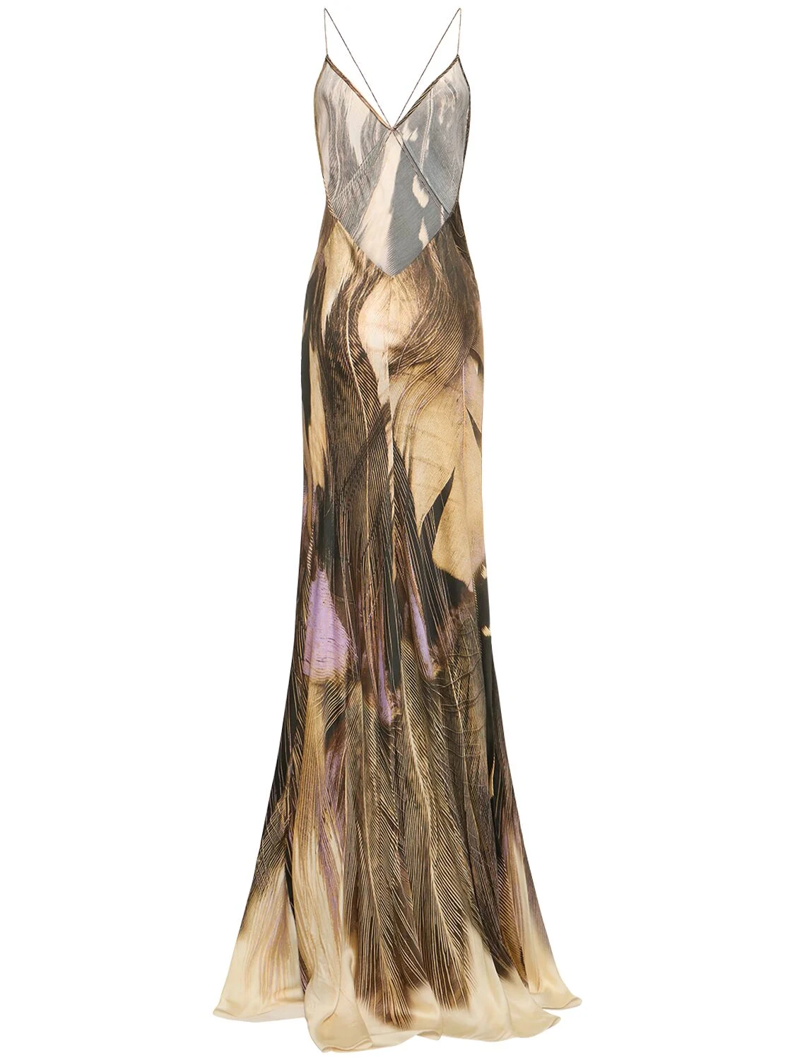 Printed viscose satin long dress