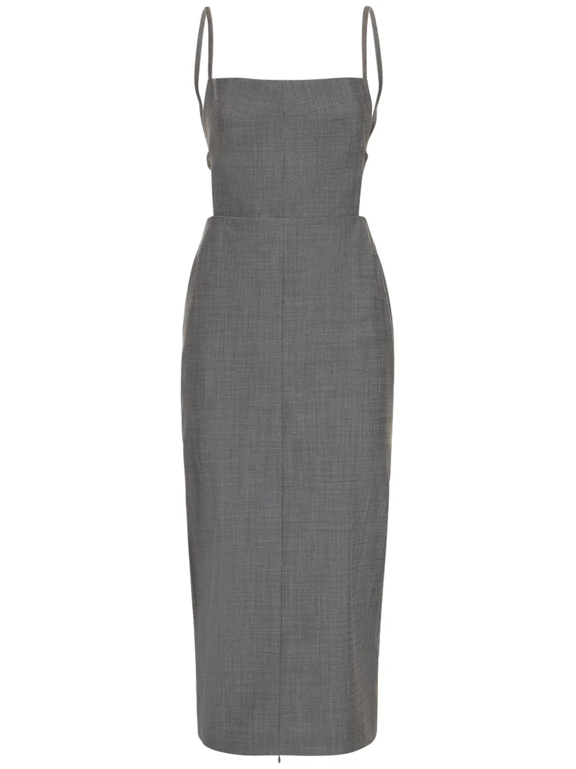 Stretch wool self-tie midi dress