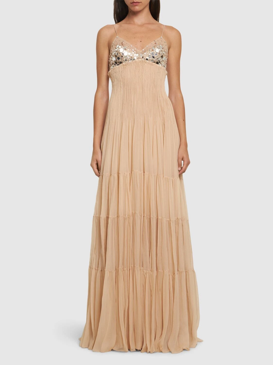 Embellished silk long dress