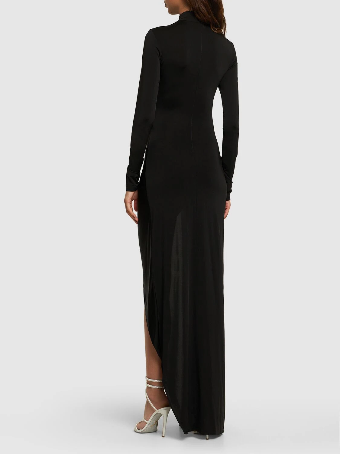 Draped shiny fluid jersey long dress