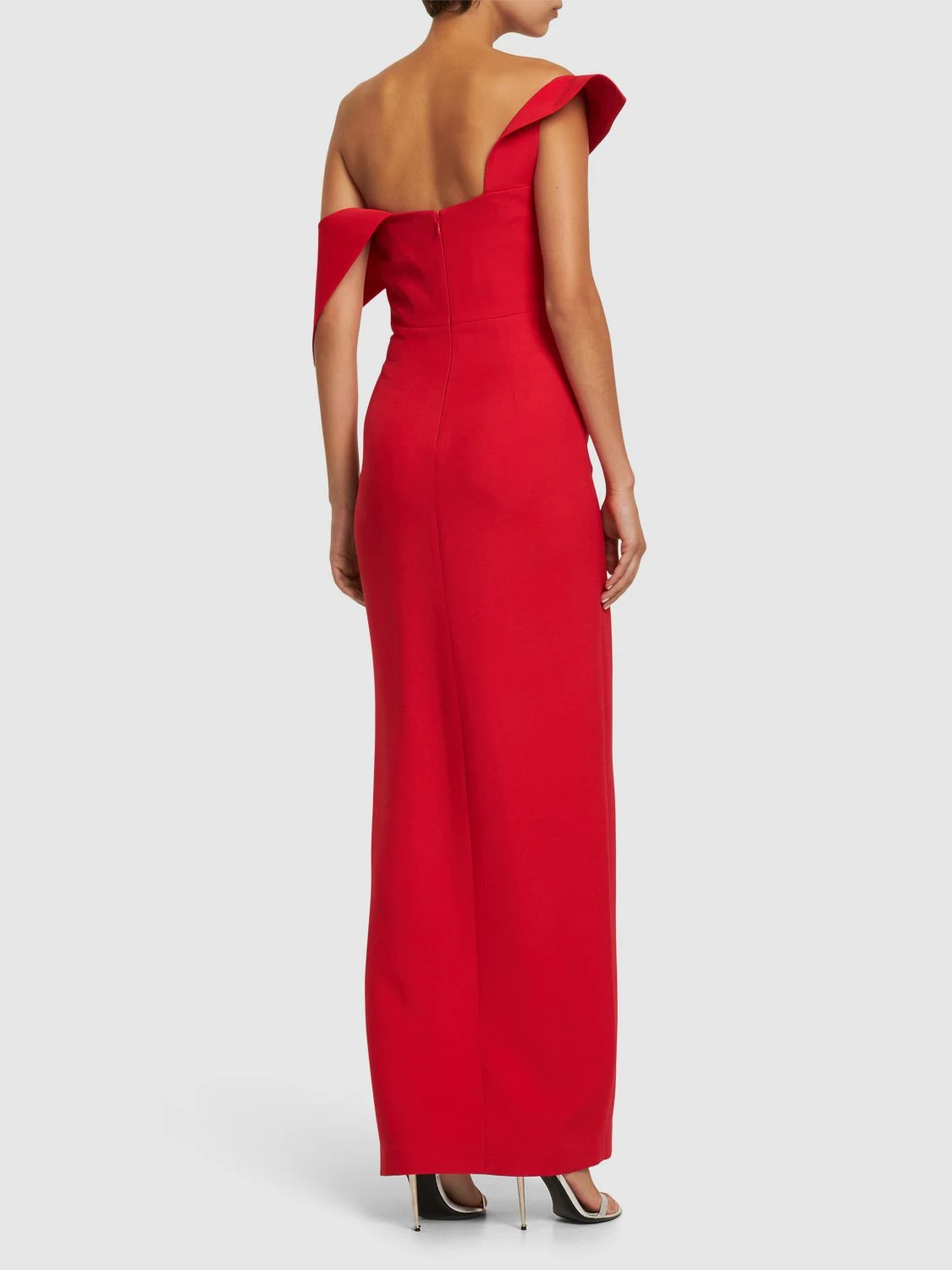 Asymmetric wool & silk slit maxi dress