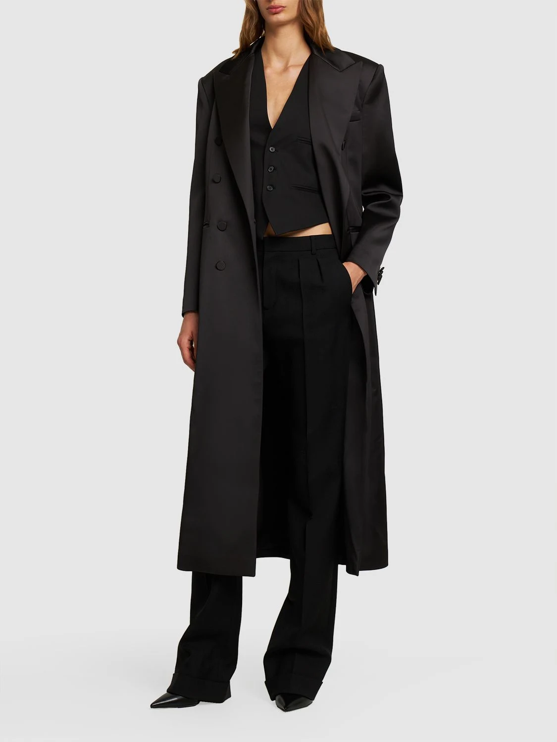 Double breasted boxy satin blazer coat