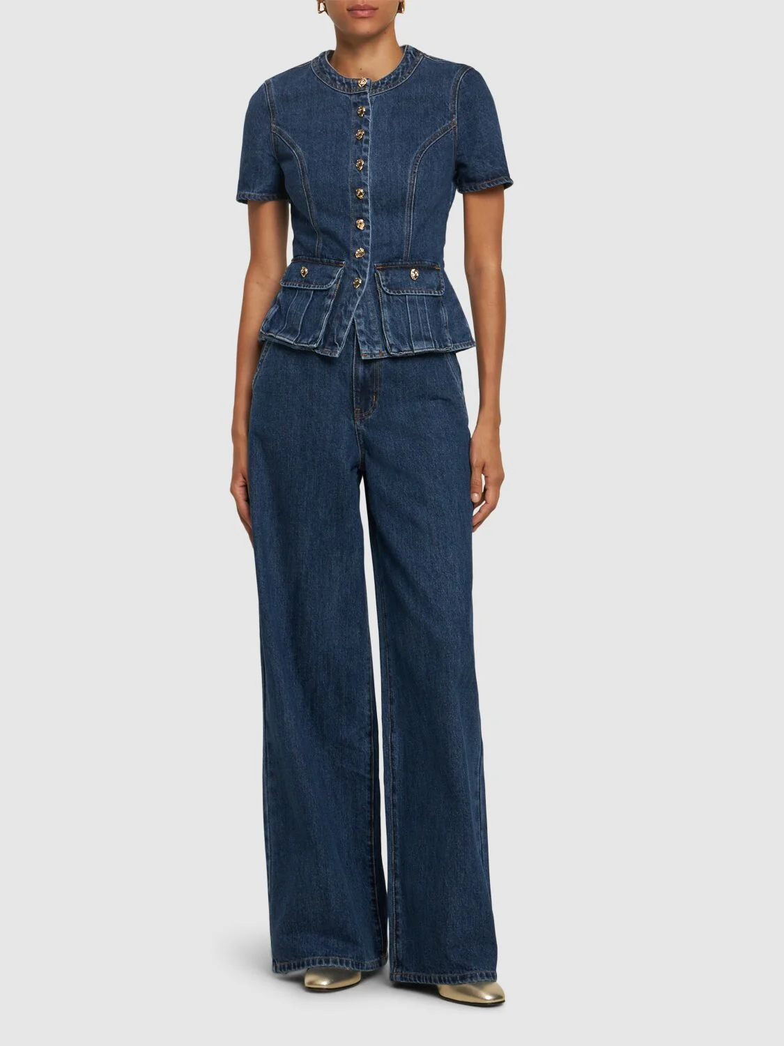 Buttoned denim long jumpsuit