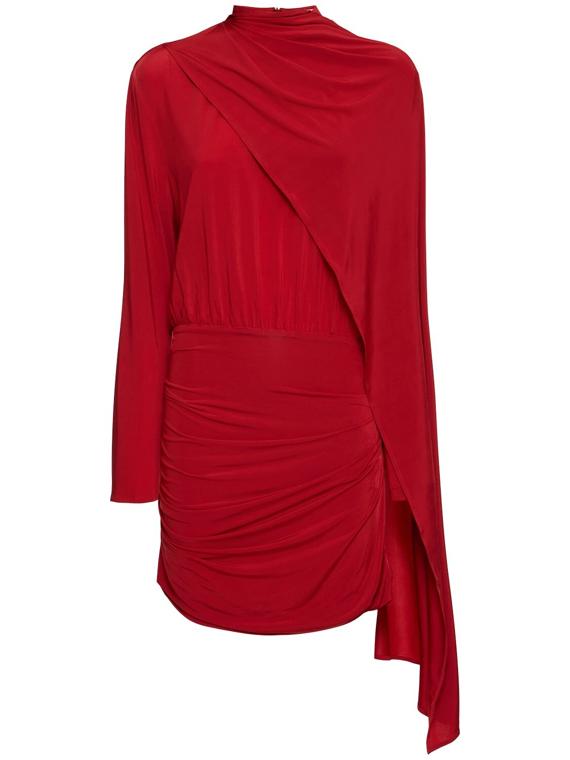 Asymmetric draped cape jersey mini dress