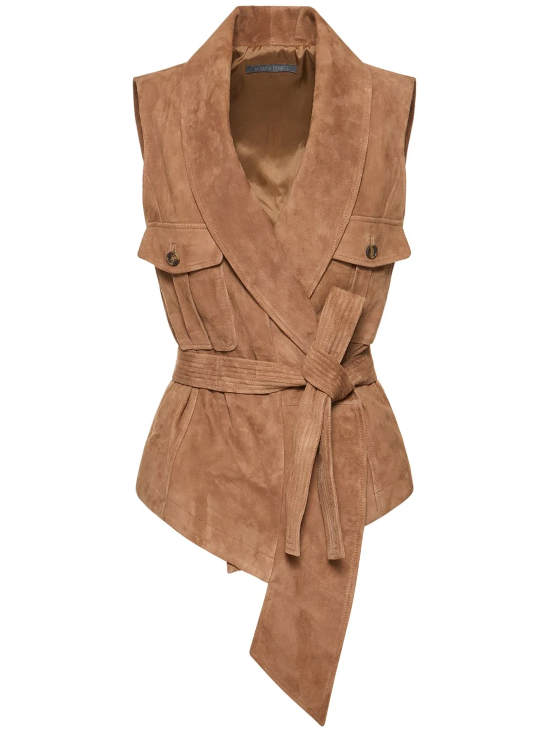 Suede leather belted V-neck vest