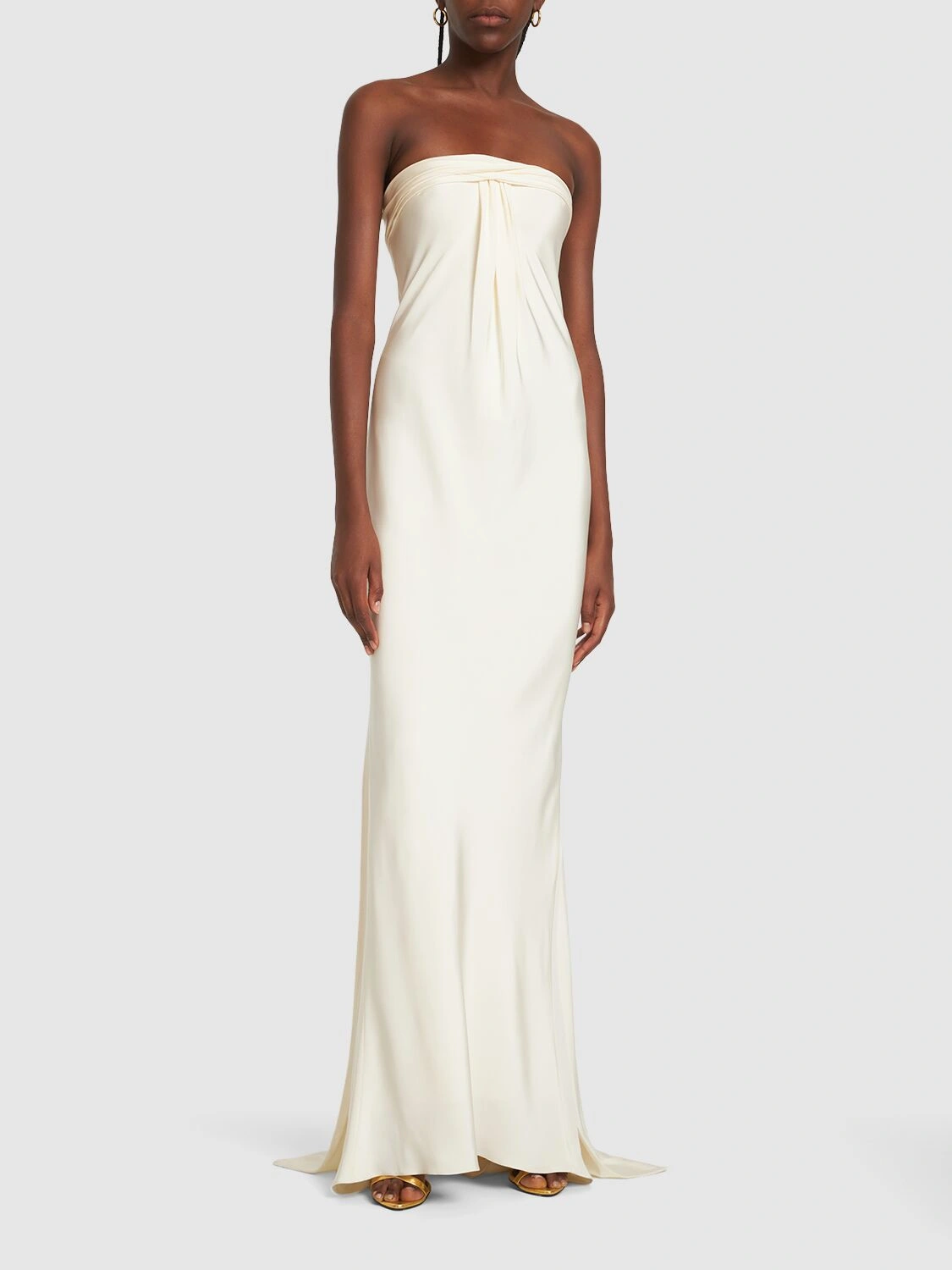 Silk maroccaine strapless column gown