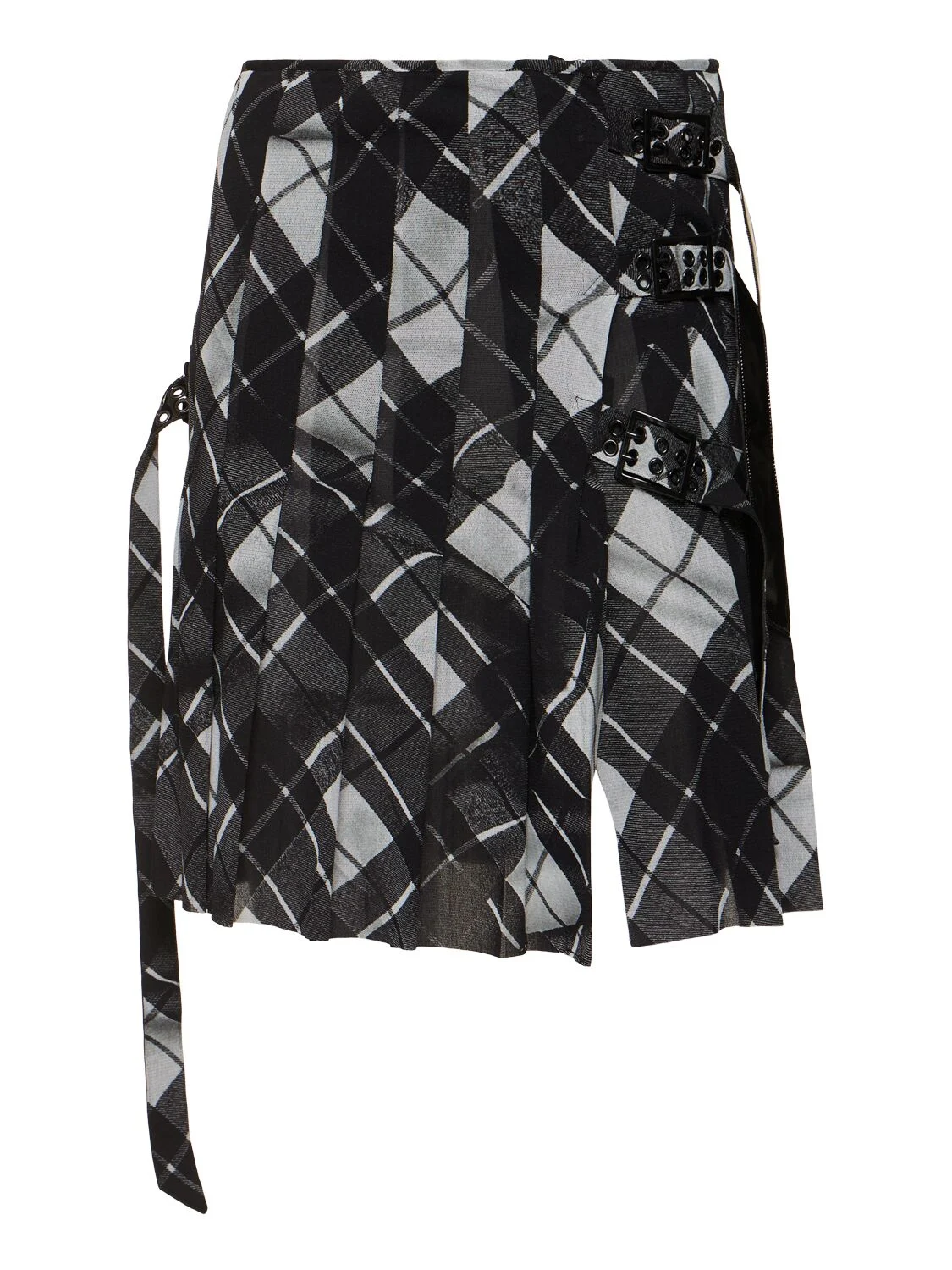 Distorted Tartan printed mesh skirt