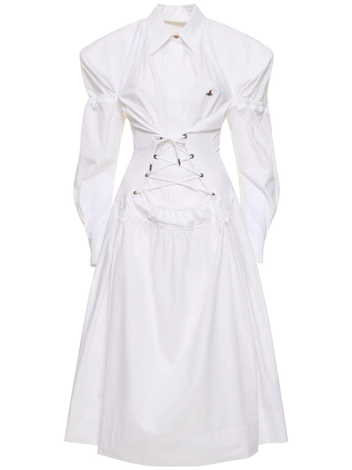 Kate cotton lace-up midi shirt dress