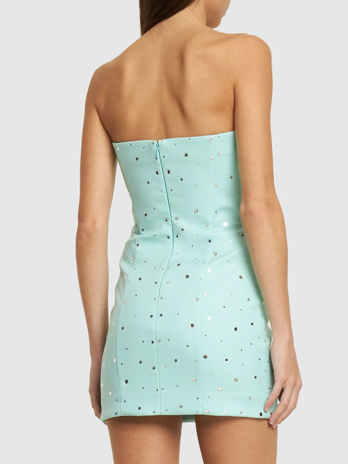 Embellished strapless mini dress