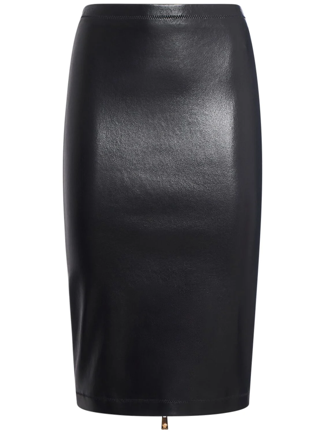 Shiny stretch leather midi skirt