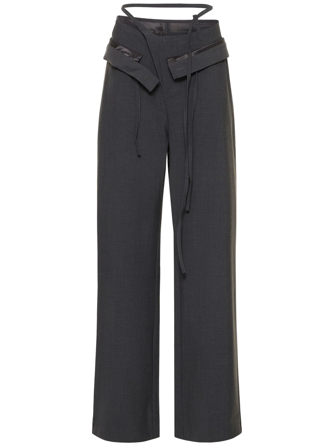 Double fold wool blend suit pants