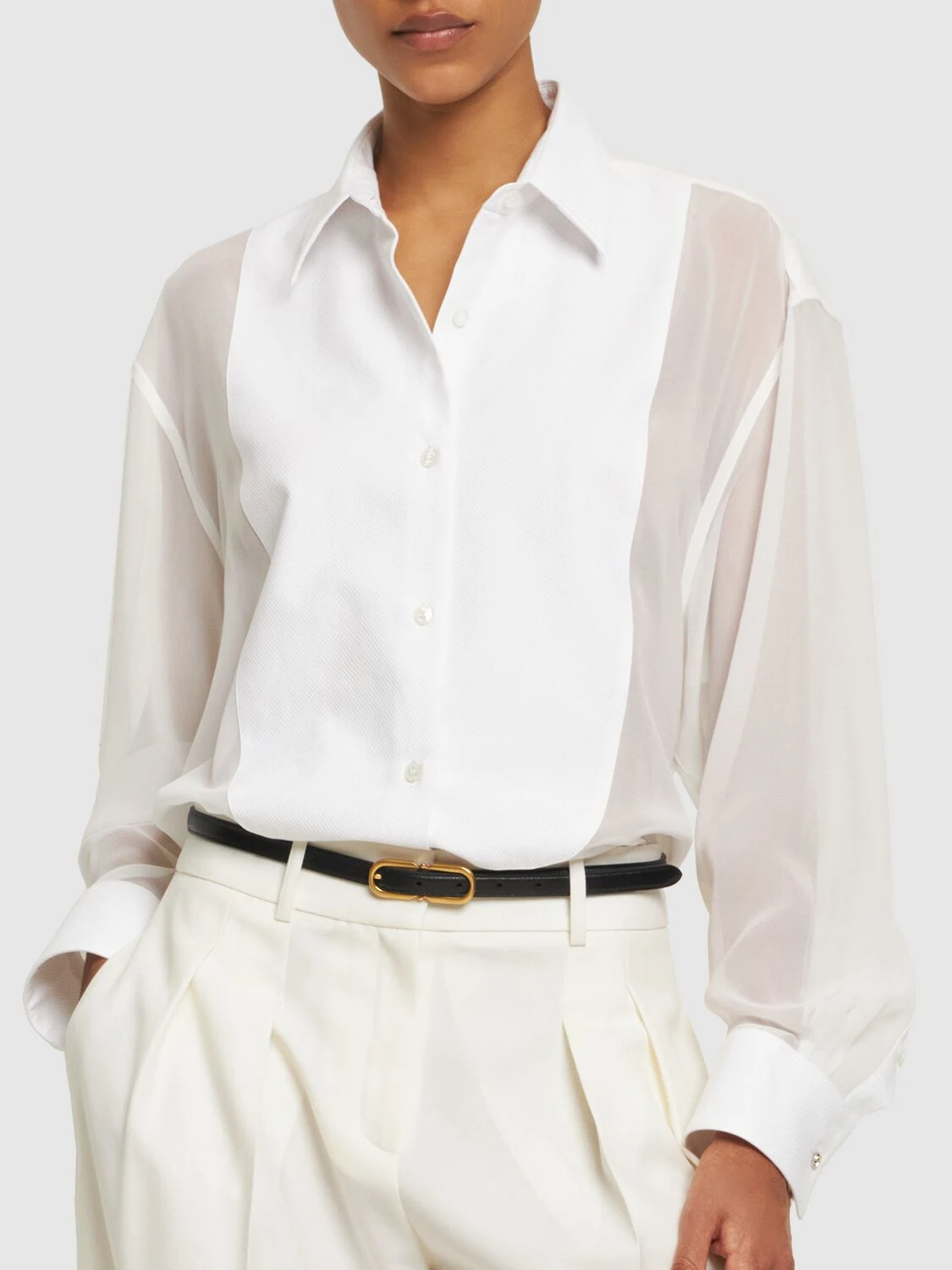 Silk chiffon tuxedo shirt