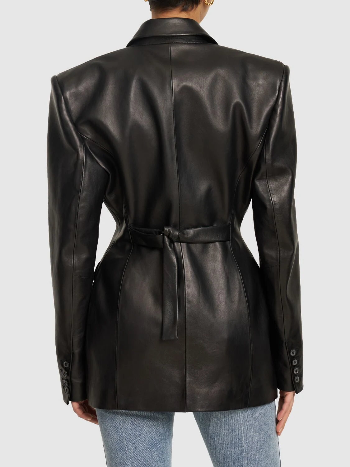 Leather tie-back blazer