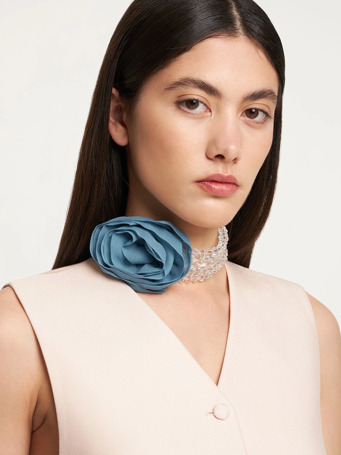 Silk rose choker w/ beads