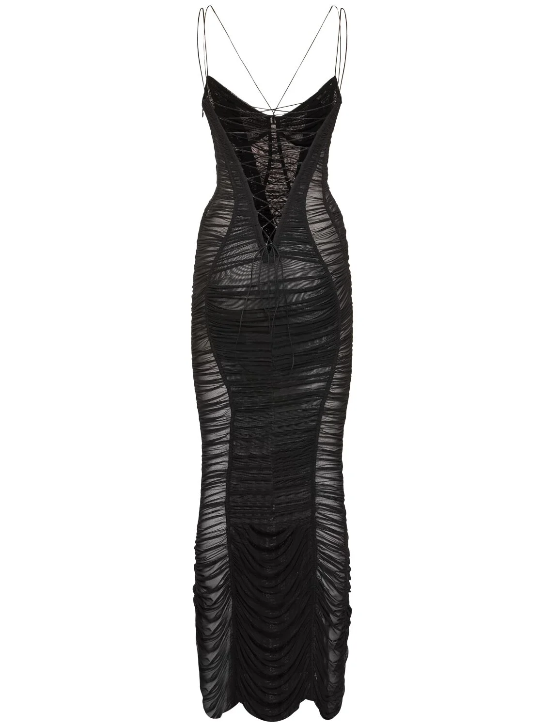 Draped mesh long dress