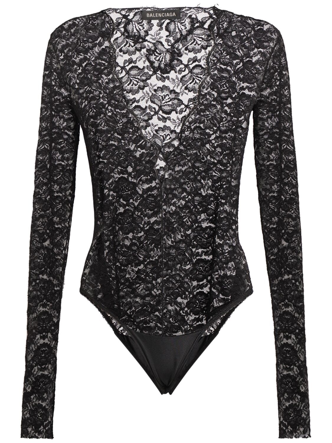 Nylon blend lace V-neck bodysuit