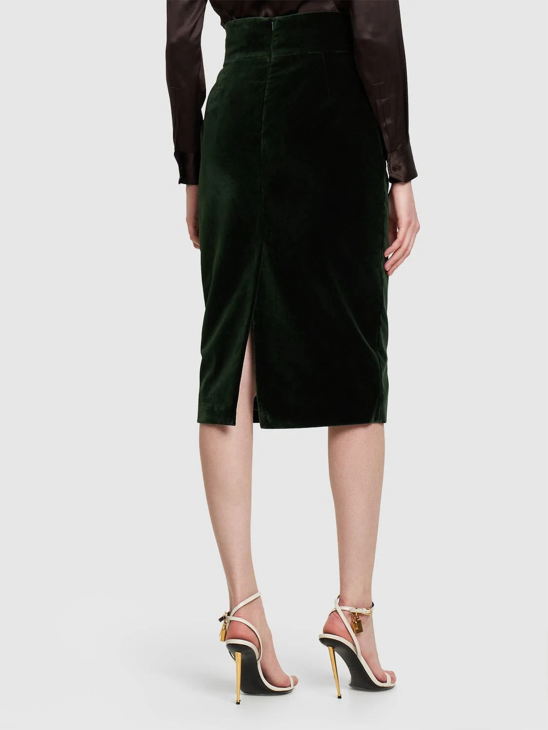 High rise cotton velvet midi skirt