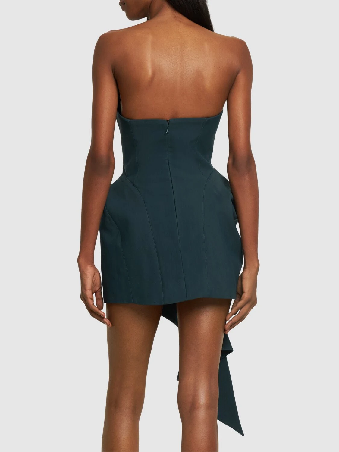 Asymmetrical draped cady mini dress