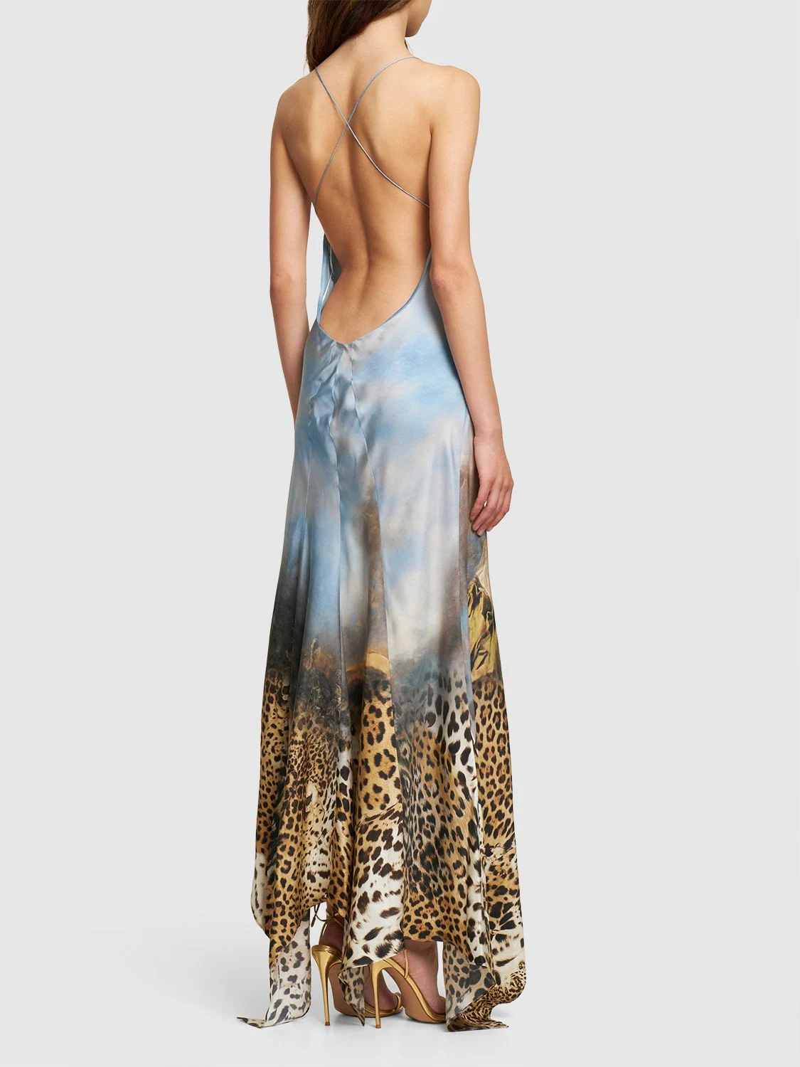 Printed silk long dress