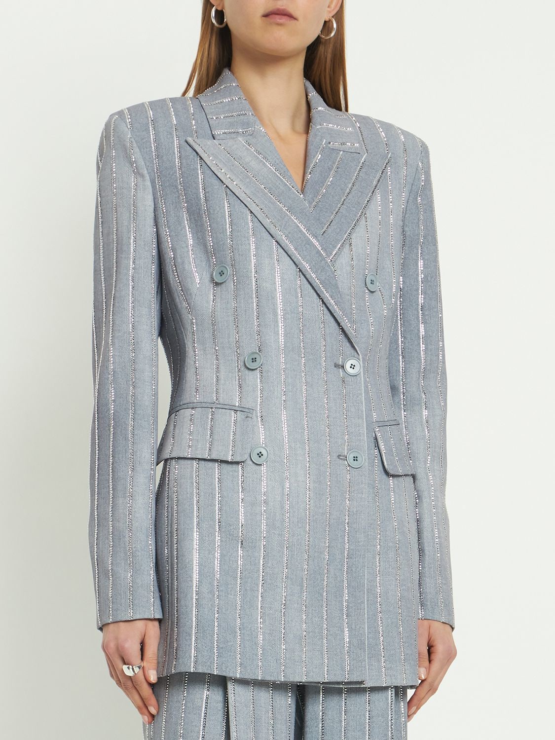 Embellished striped twill blazer