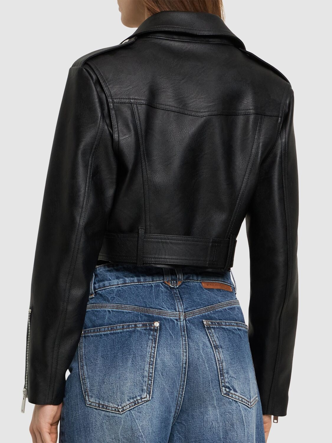 Belted cropped biker jacket