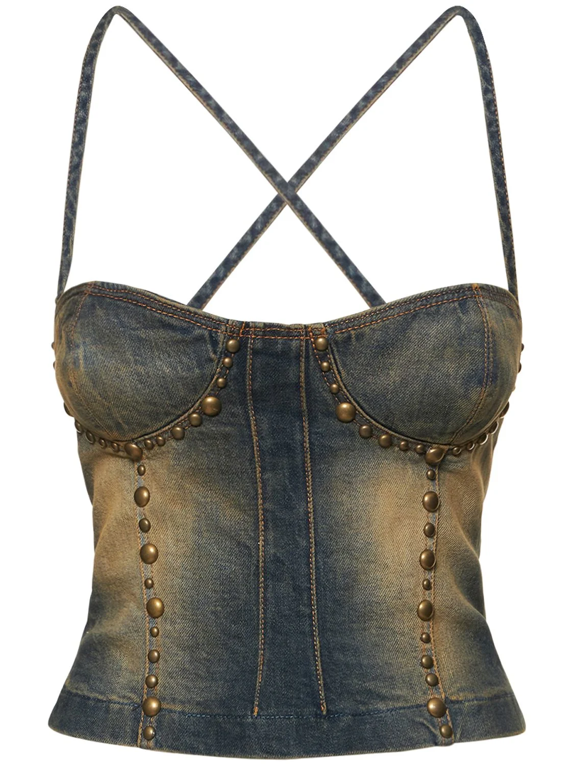 Denim studded corset crop top