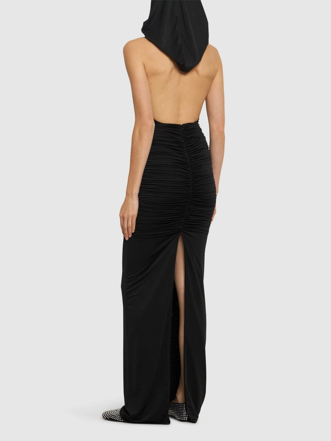 Stretch jersey ruched long dress