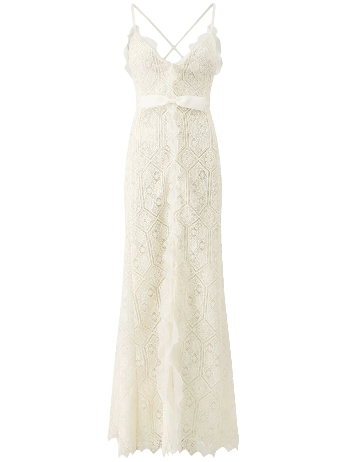 Macramé ruched maxi dress w/ bow