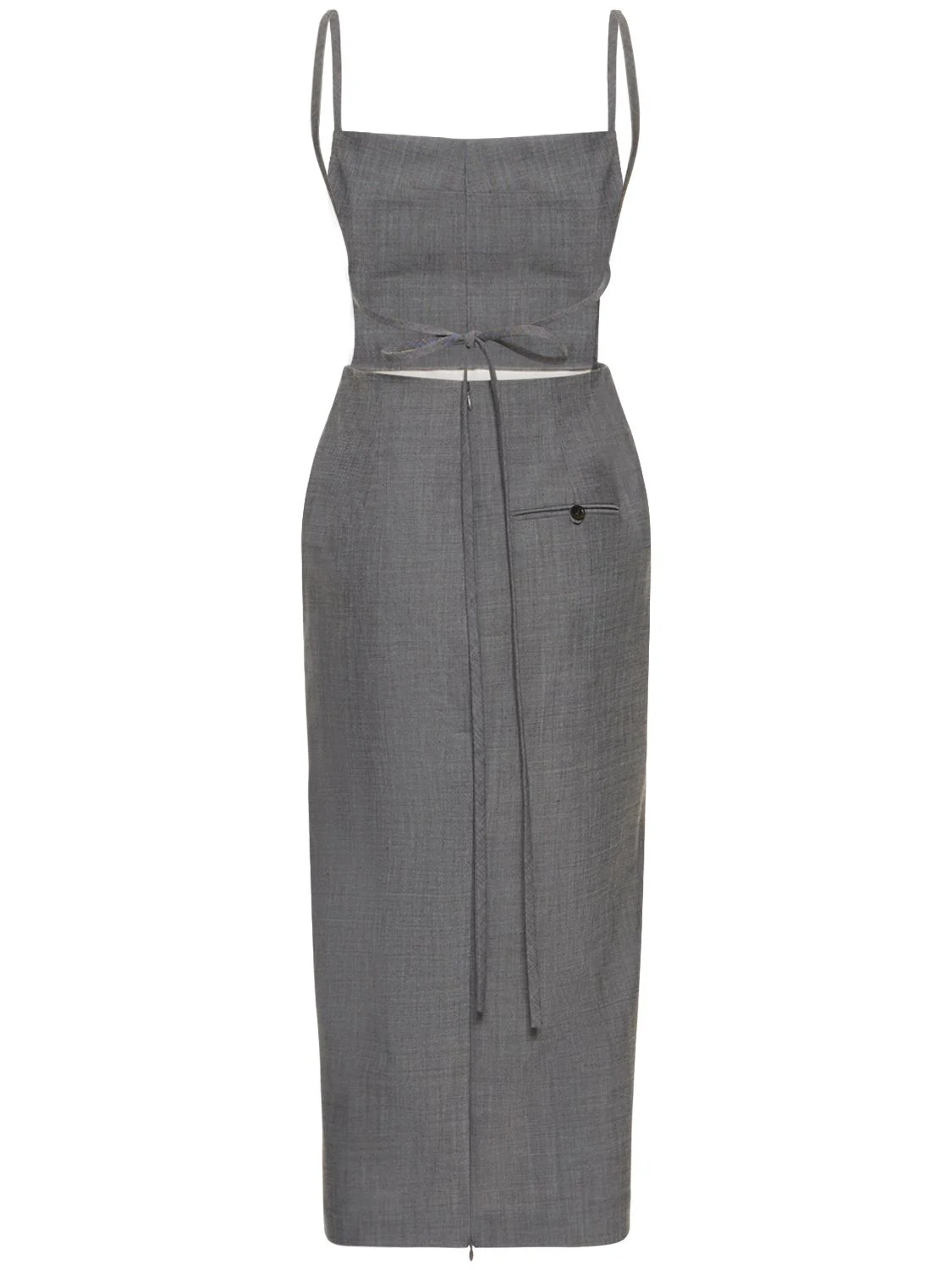 Stretch wool self-tie midi dress