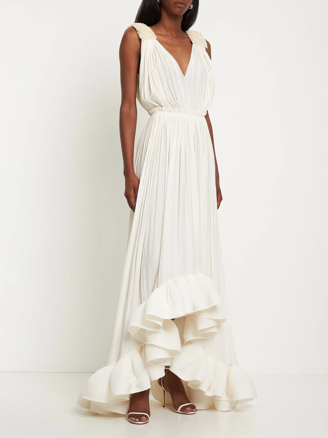 Draped gown w/ embellished straps