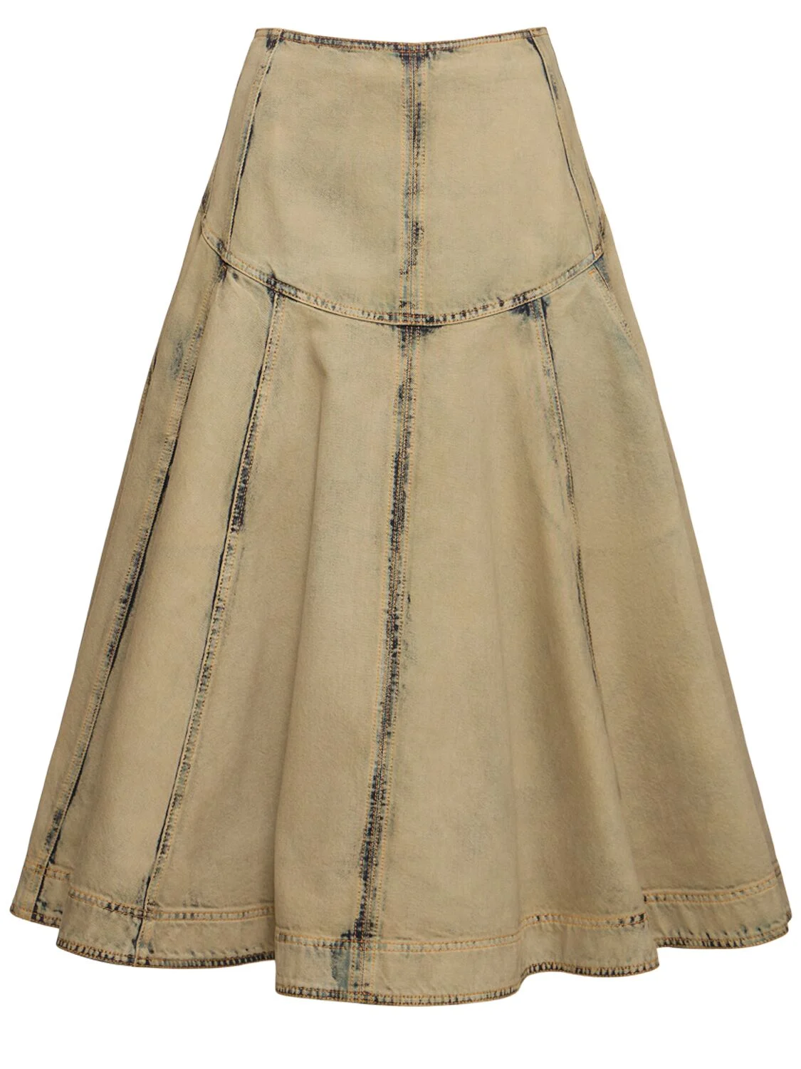 Cotton blend denim midi skirt