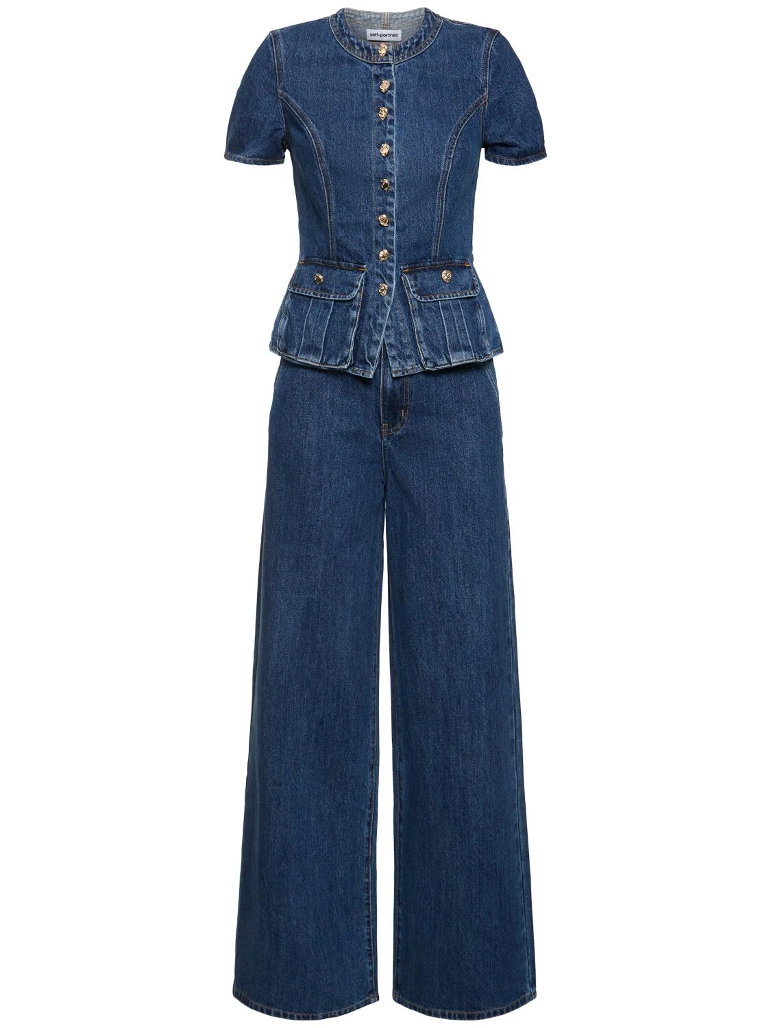 Buttoned denim long jumpsuit