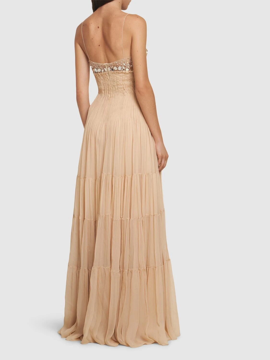 Embellished silk long dress