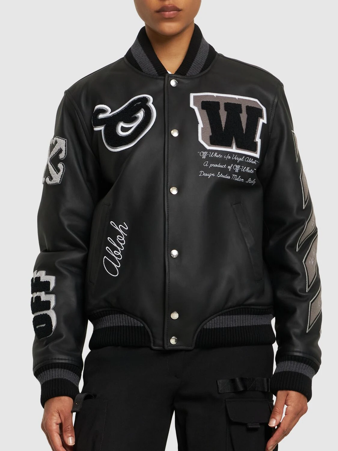 Logo patch leather varsity jacket