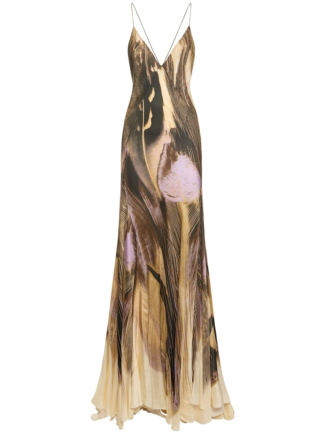 Printed viscose satin long dress