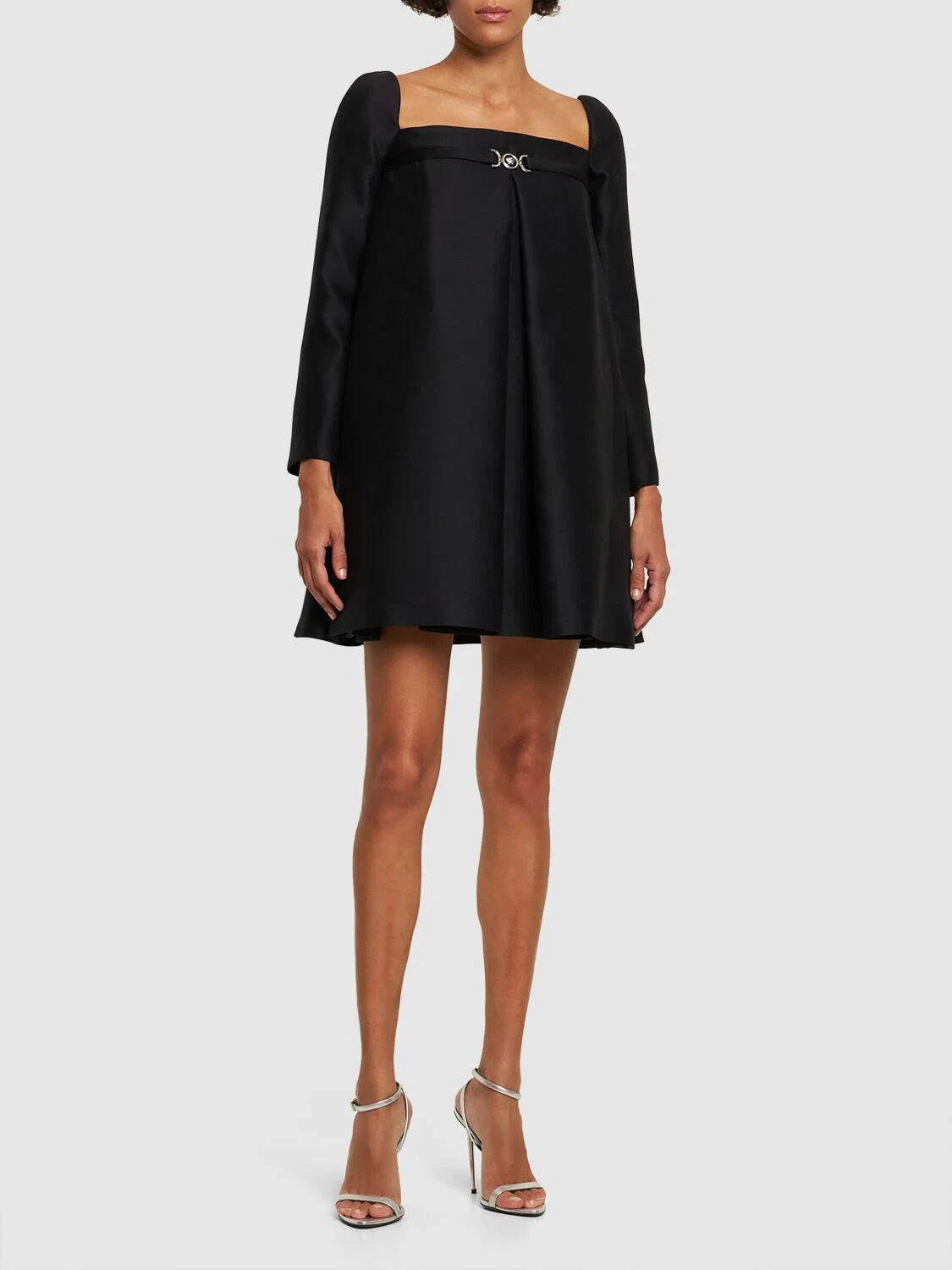 Wool & silk twill long sleeve mini dress