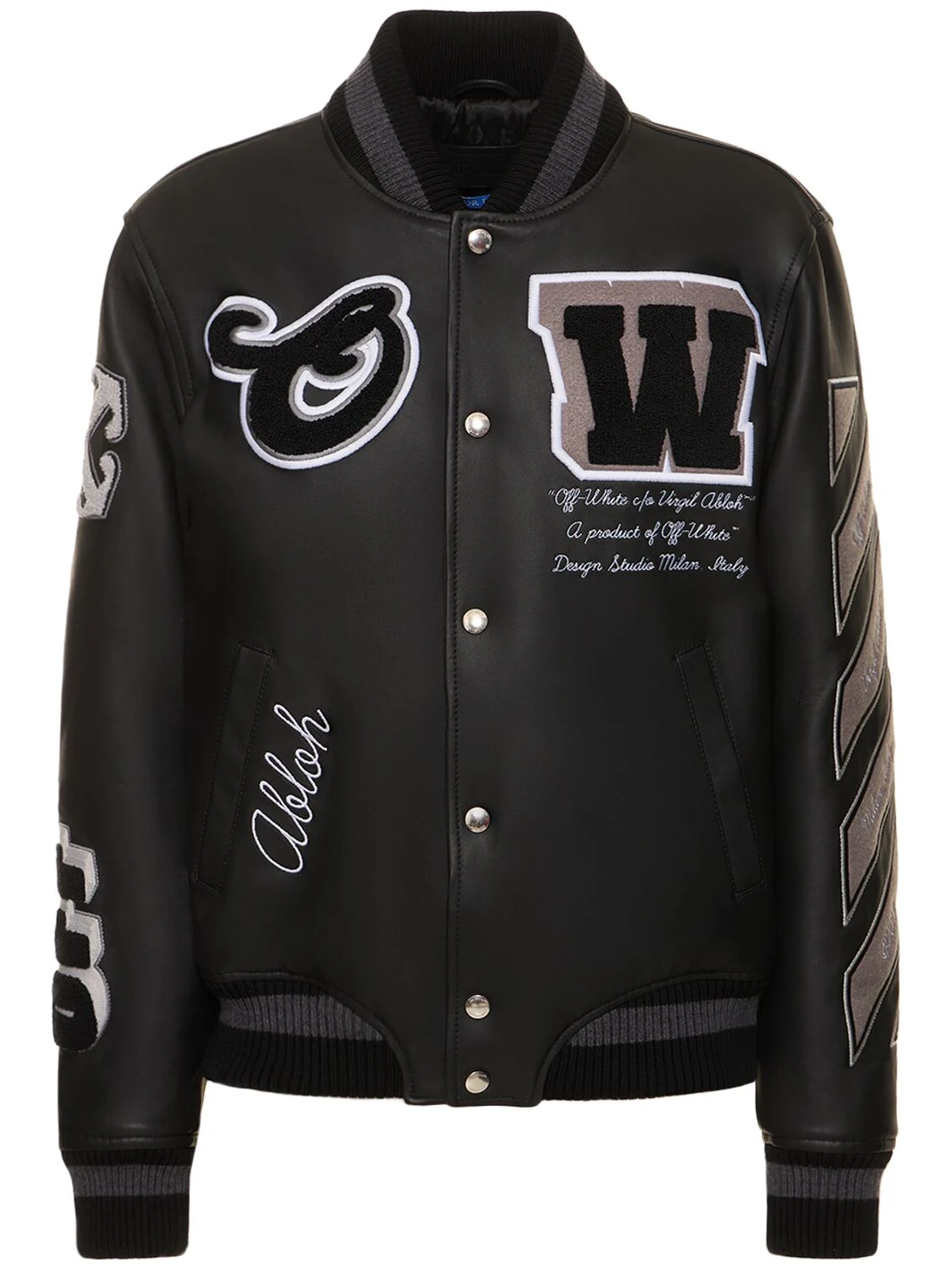 Logo patch leather varsity jacket