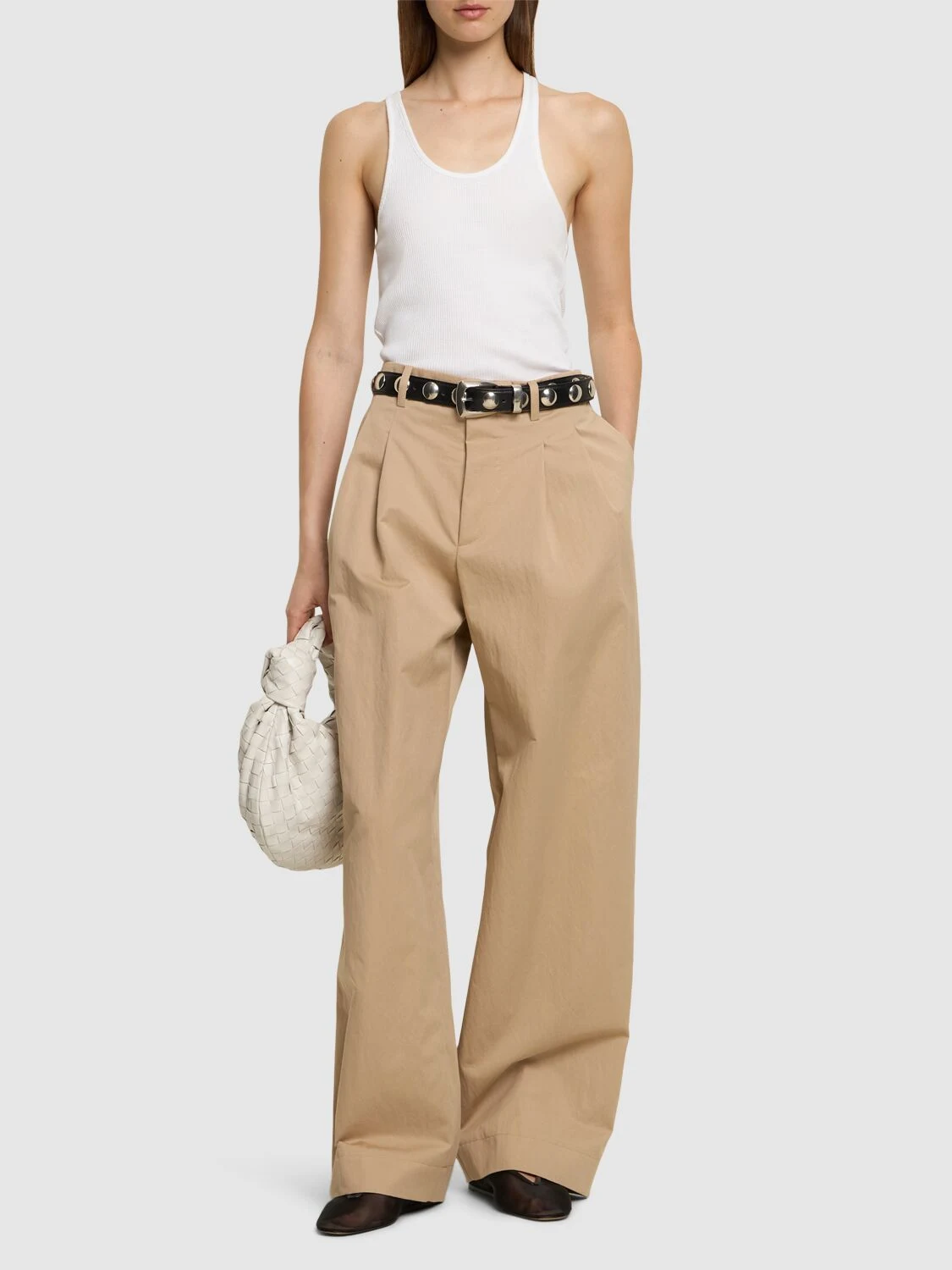 Cotton blend drill wide chino pants