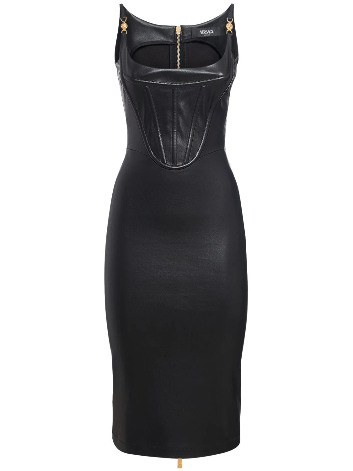 Shiny leather bustier midi dress