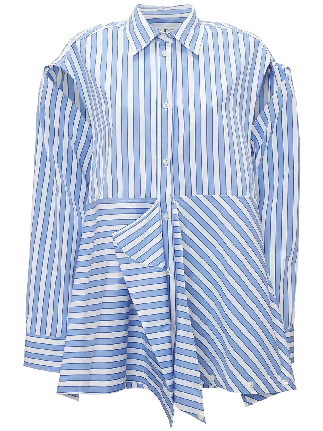 Striped cotton poplin peplum drape shirt