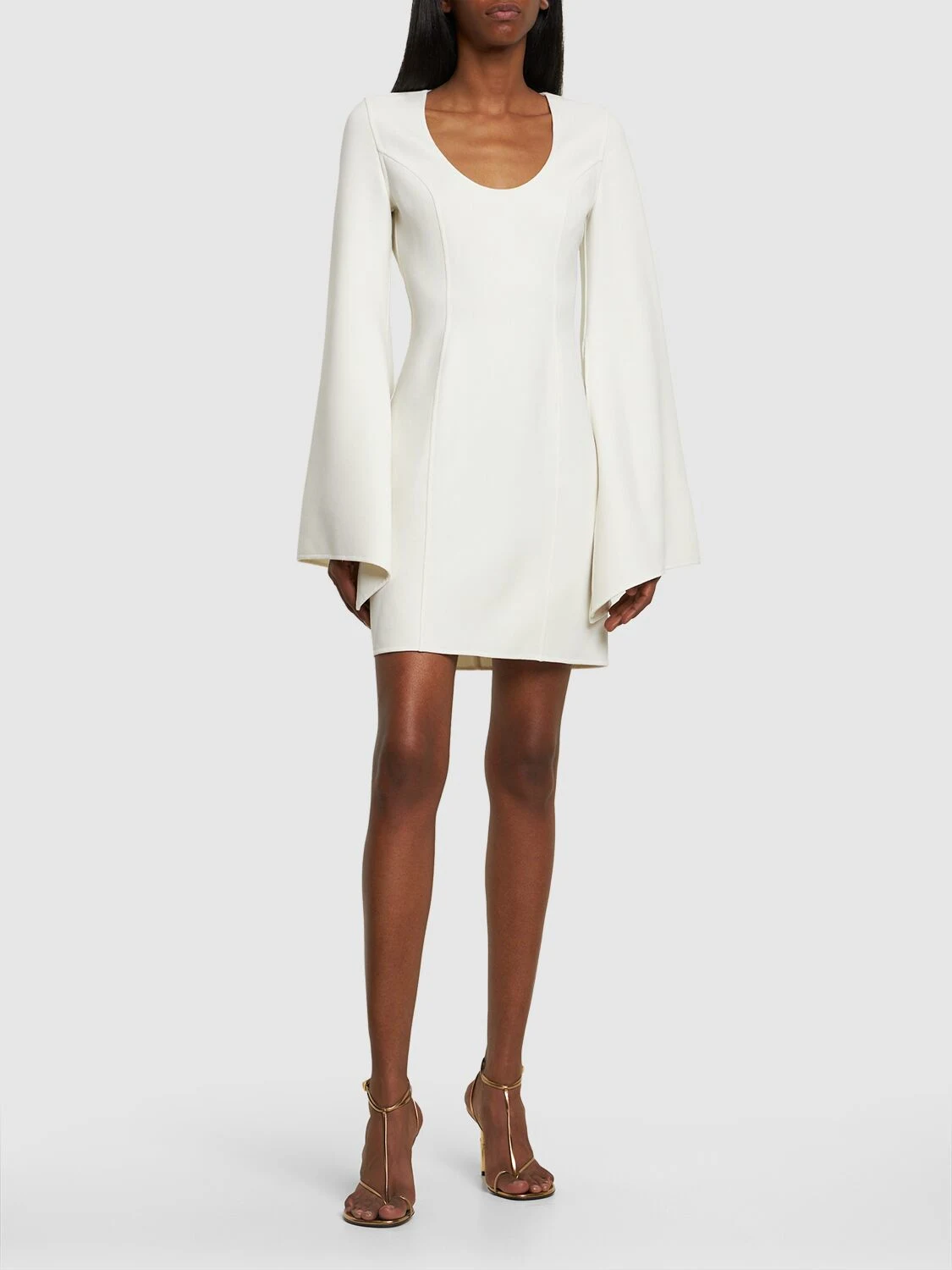 Wool crepe bell sleeved dress