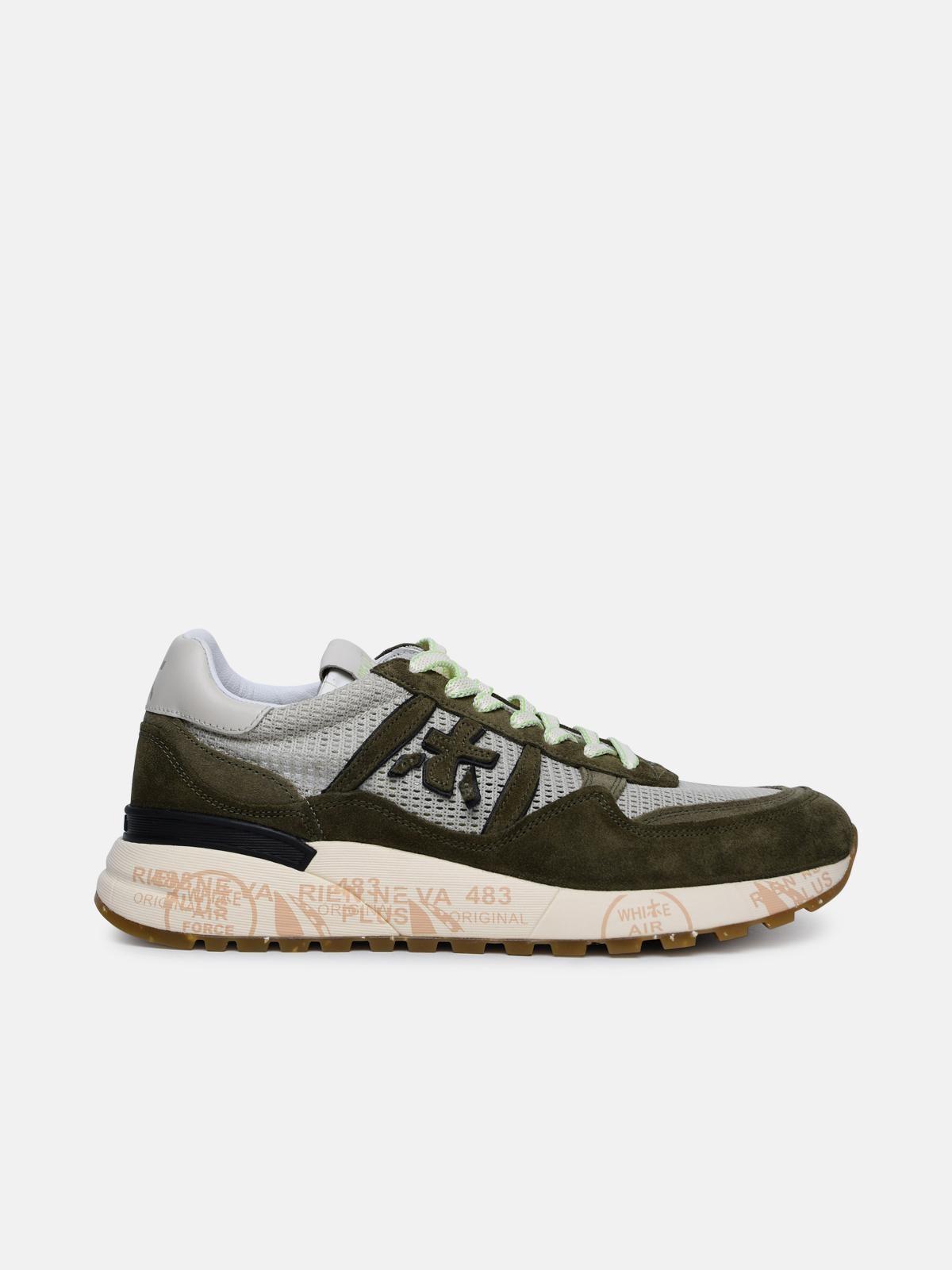 'LANDECK' SNEAKERS IN LEATHER AND GREEN FABRIC